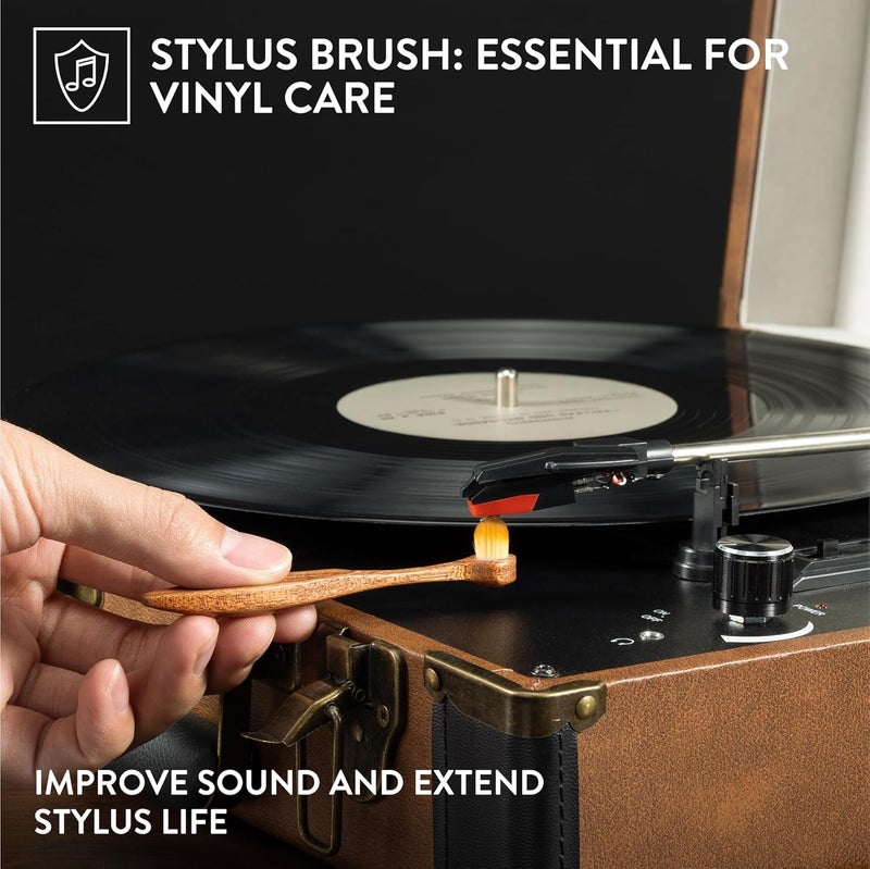 BIG FUDGE Vinyl Record Cleaning Kit - Collector's Edition - 100% Sapele Wood Vinyl Accessories - Velvet Vinyl Record Cleaner, Anti-Static Vinyl Brush, Stylus Brush and Vinyl Cleaner Solution w/Case - Image 5